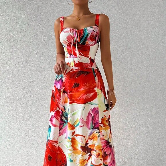 Multicolor Boho Women's Chest Strap Sleeveless Maxi Dress - Picture 5 of 5